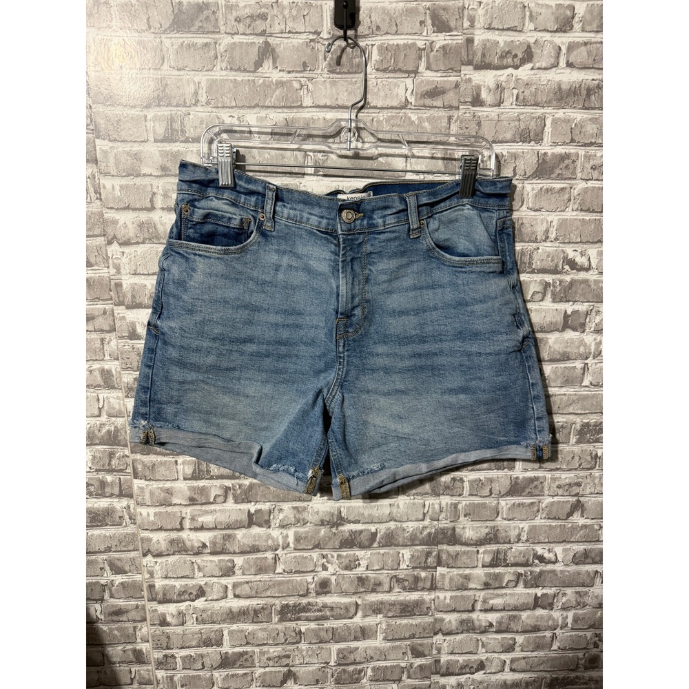 Kensie Jeans The Short Womens Medium Wash Cuffed Denim Shorts Stretch Size 12